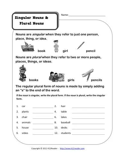 Singular And Plural Nouns Kindergarten Noun Worksheet