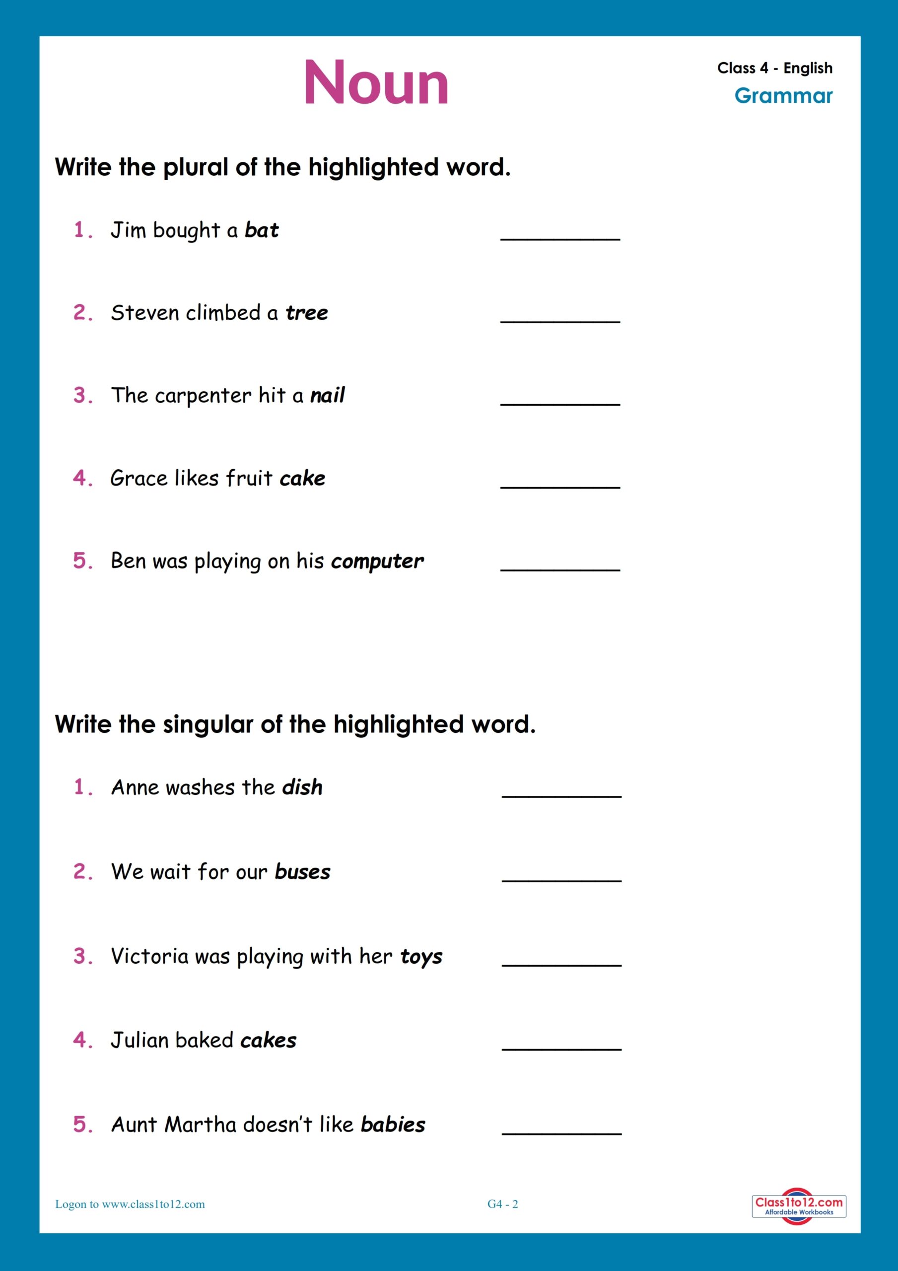 Singular Plural Nouns Interactive Worksheet Live Worksheets