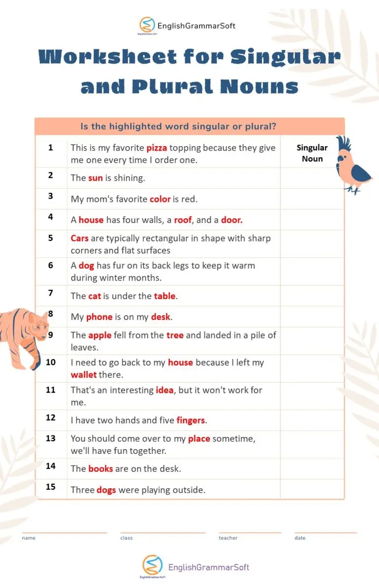Singular Vs Plural Nouns Worksheet
