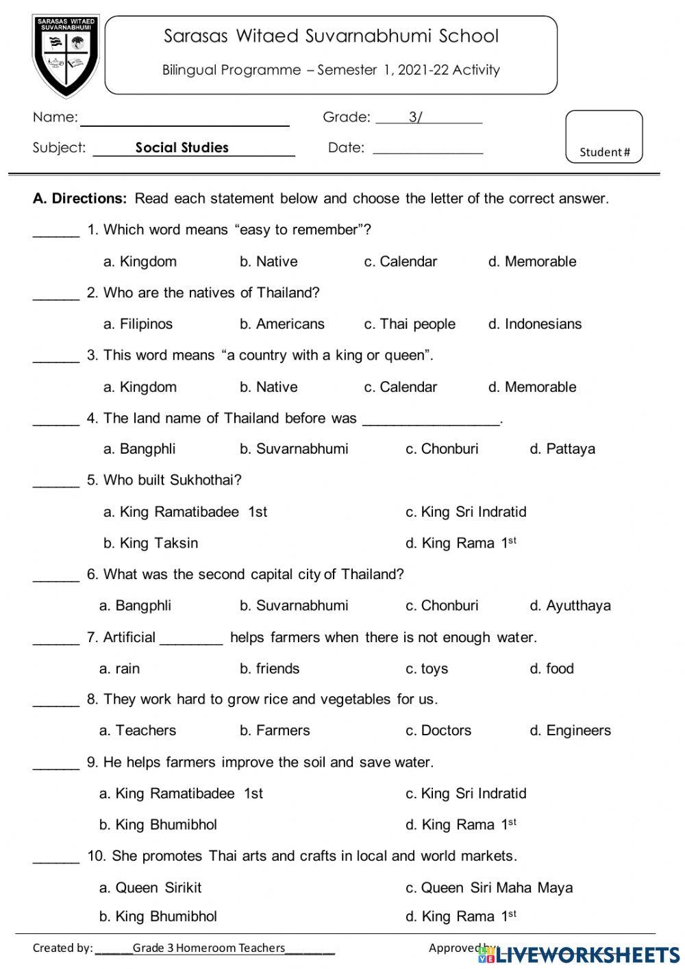 Social Studies Gr 3 Activity 3 Worksheet Live Worksheets Worksheets 