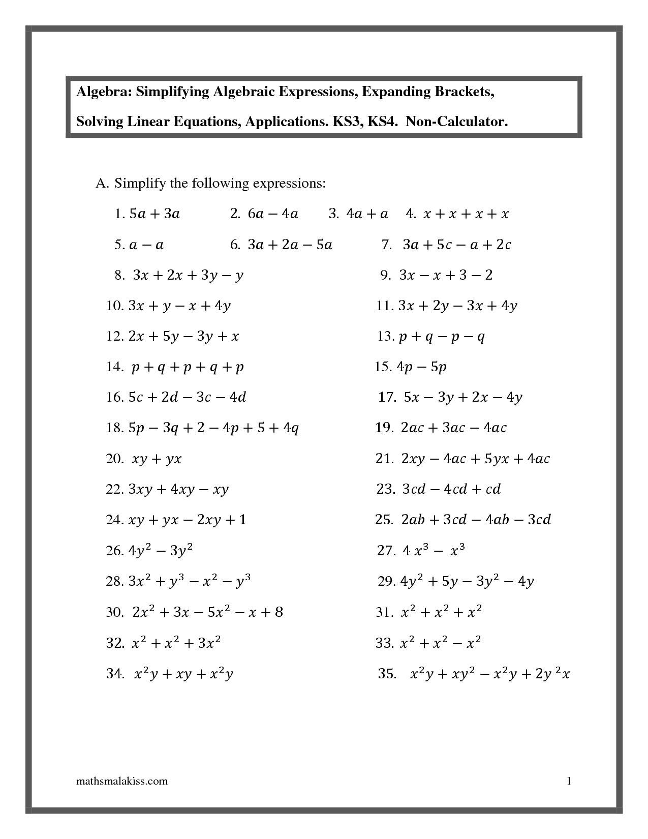 SOLUTION Algebra Practice Worksheet Studypool Worksheets Library