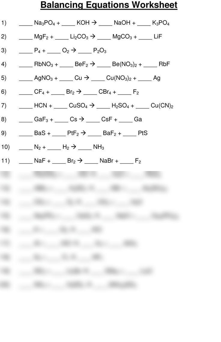 SOLUTION Balancing Equation Worksheet Studypool Worksheets Library