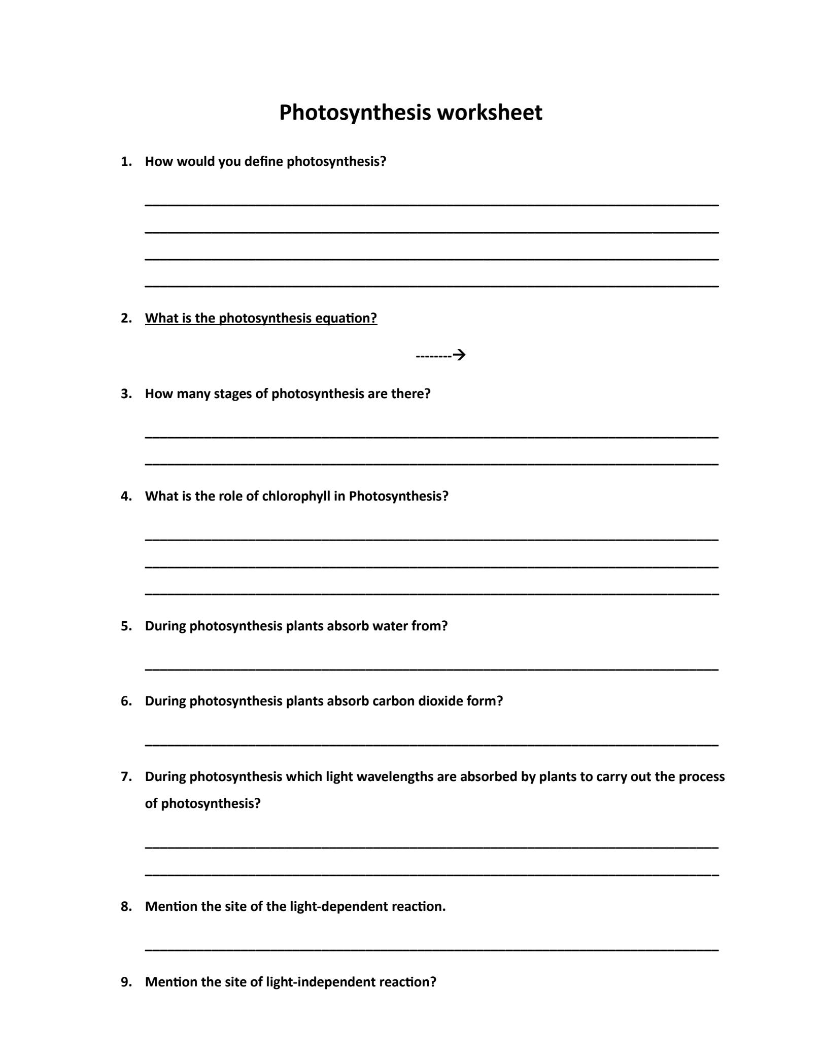 SOLUTION Photosynthesis Worksheet Studypool Worksheets Library