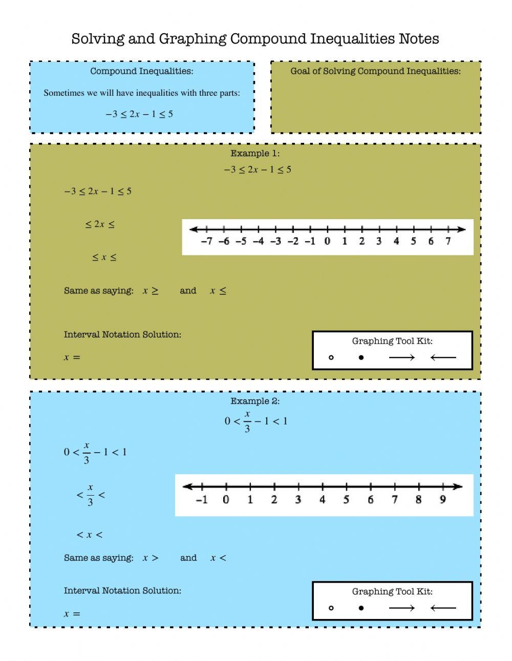 Solving And Graphing Compound Inequalities Notes Worksheet Live 