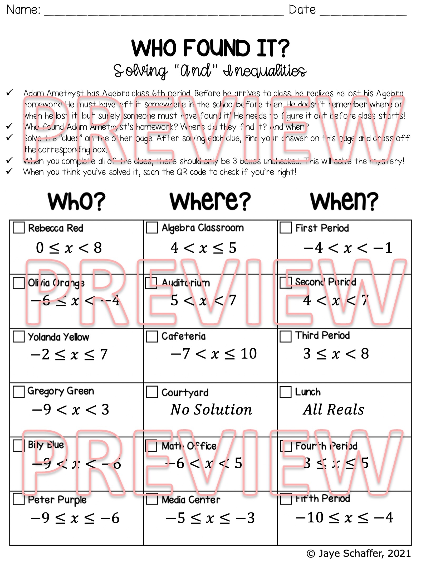 Solving Compound Inequalities ChiliMath Worksheets Library