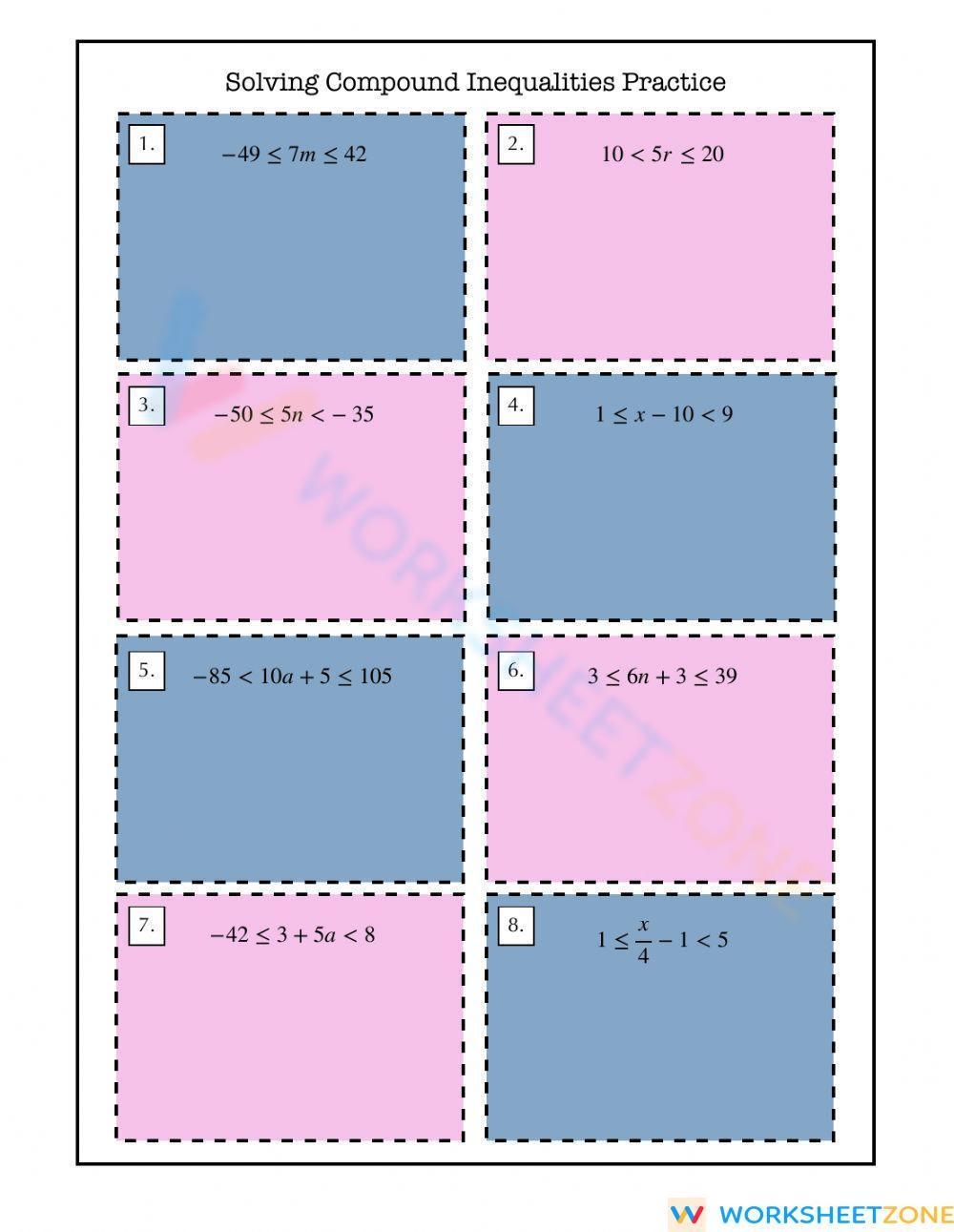Solving Compound Inequalities Practice Worksheet Worksheets Library