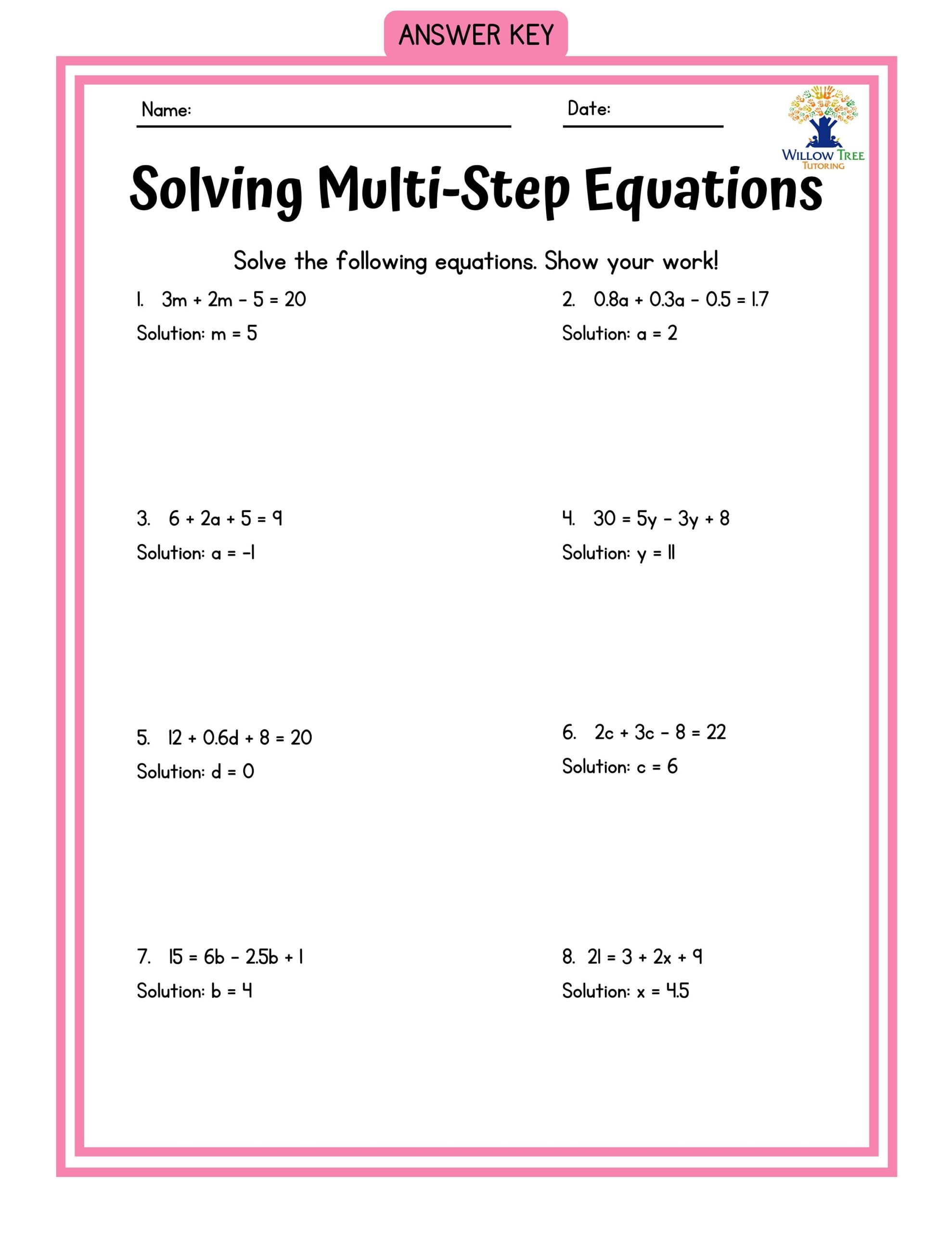 Solving Multi Step Equations Worksheets And Activities Bundle By 