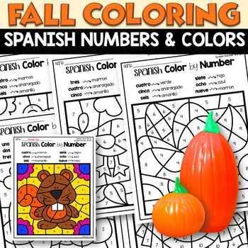 SPANISH Color By Number Color Number Words FALL Coloring Worksheets