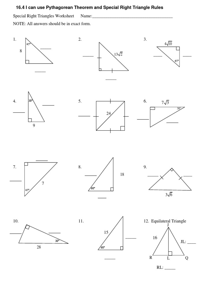 Special Right Triangles PDF Triangle Length Worksheets Library