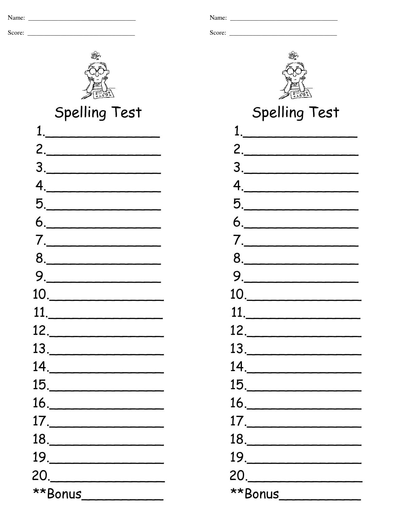 Spelling Test Templates