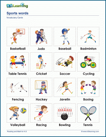Sports And Activities Words Vocabulary Cards K5 Learning