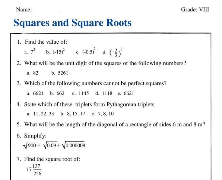 Square Roots Worksheet With Answers For Students To Solve The Problem 