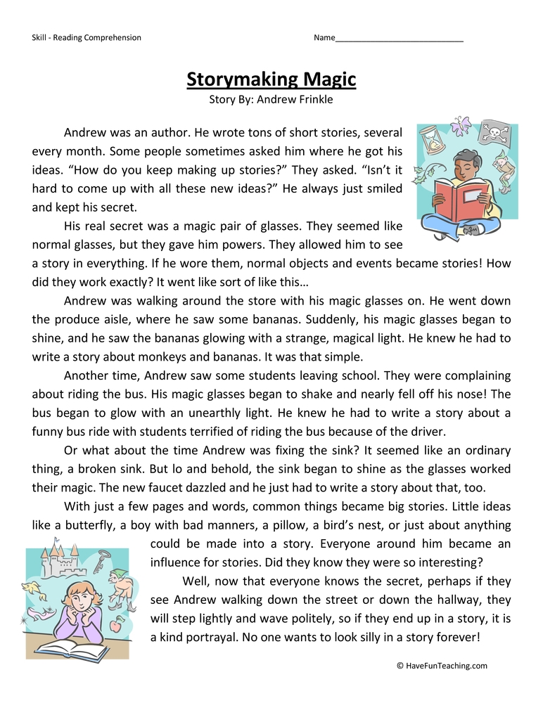 Storymaking Magic Reading Comprehension Worksheet Have Fun Teaching