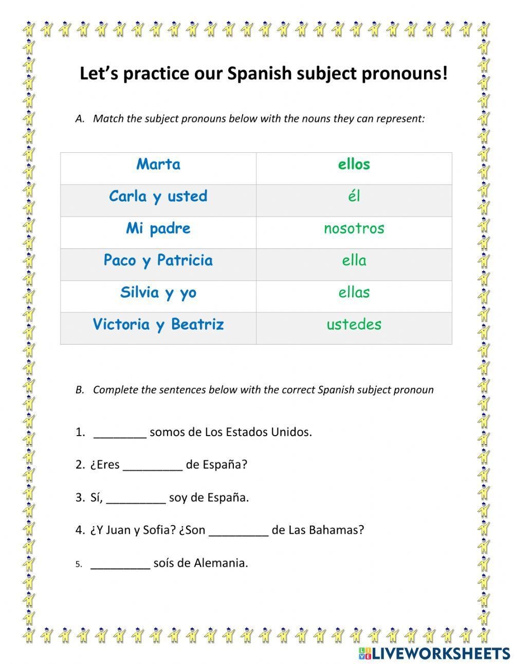 Subject Pronouns Worksheet Worksheets Library Subject Pronouns Worksheet Worksheets Library