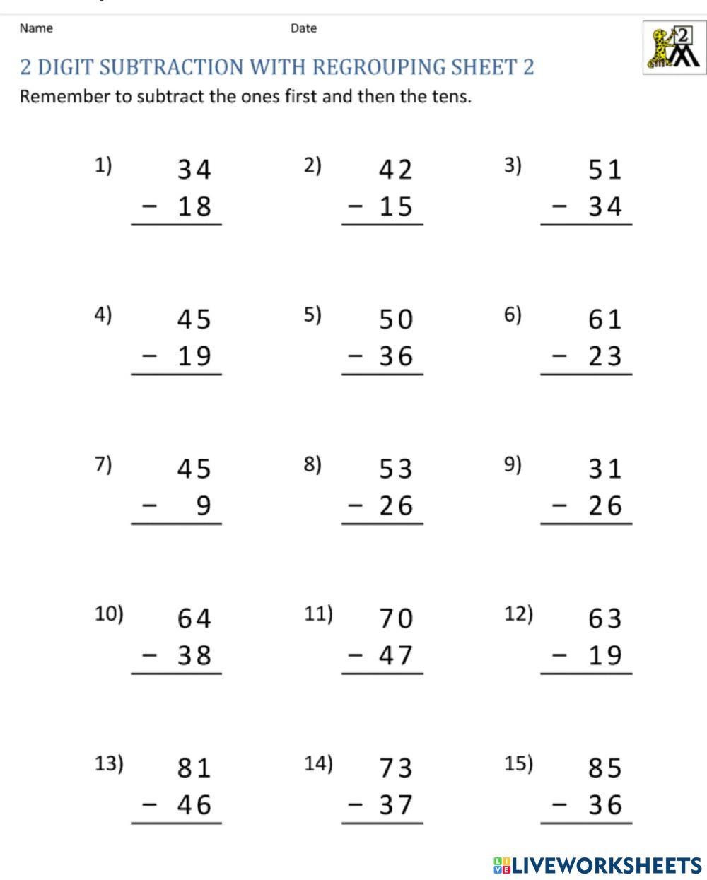 Subtraction Online Exercise For Grade 1 Live Worksheets Worksheets 