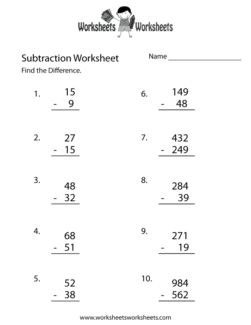 Subtraction Problems Worksheet Free Printable Educational Worksheet