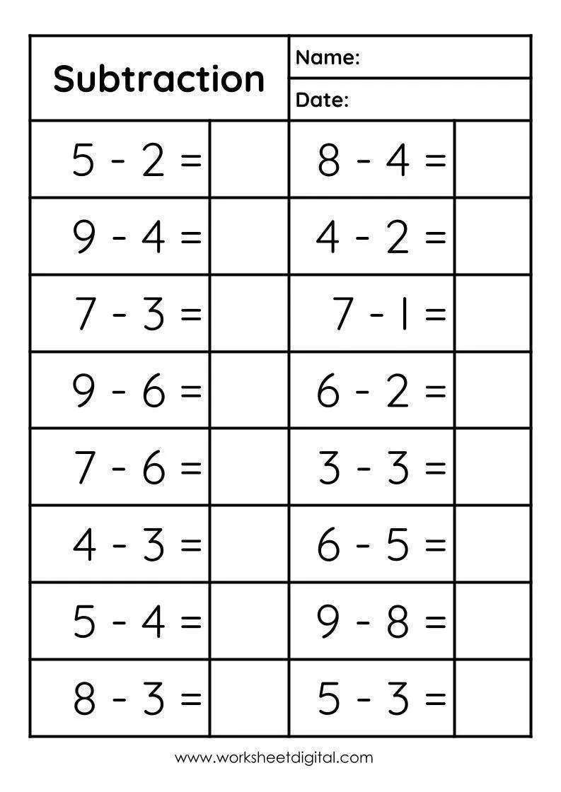 Subtraction Single Digit Worksheet Digital Worksheets Library
