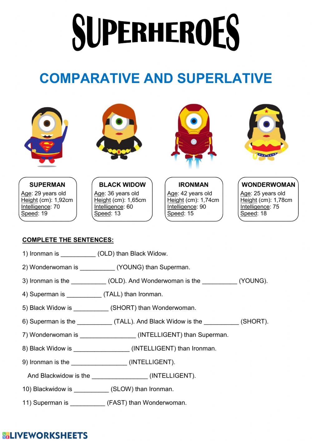 Superheroes Comparative And Superlative Worksheet Adjectiveworksheets