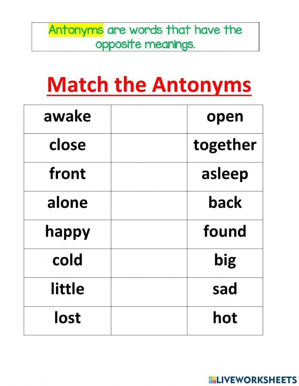 Synonyms And Antonyms Worksheet Worksheets 99Worksheets Worksheets 
