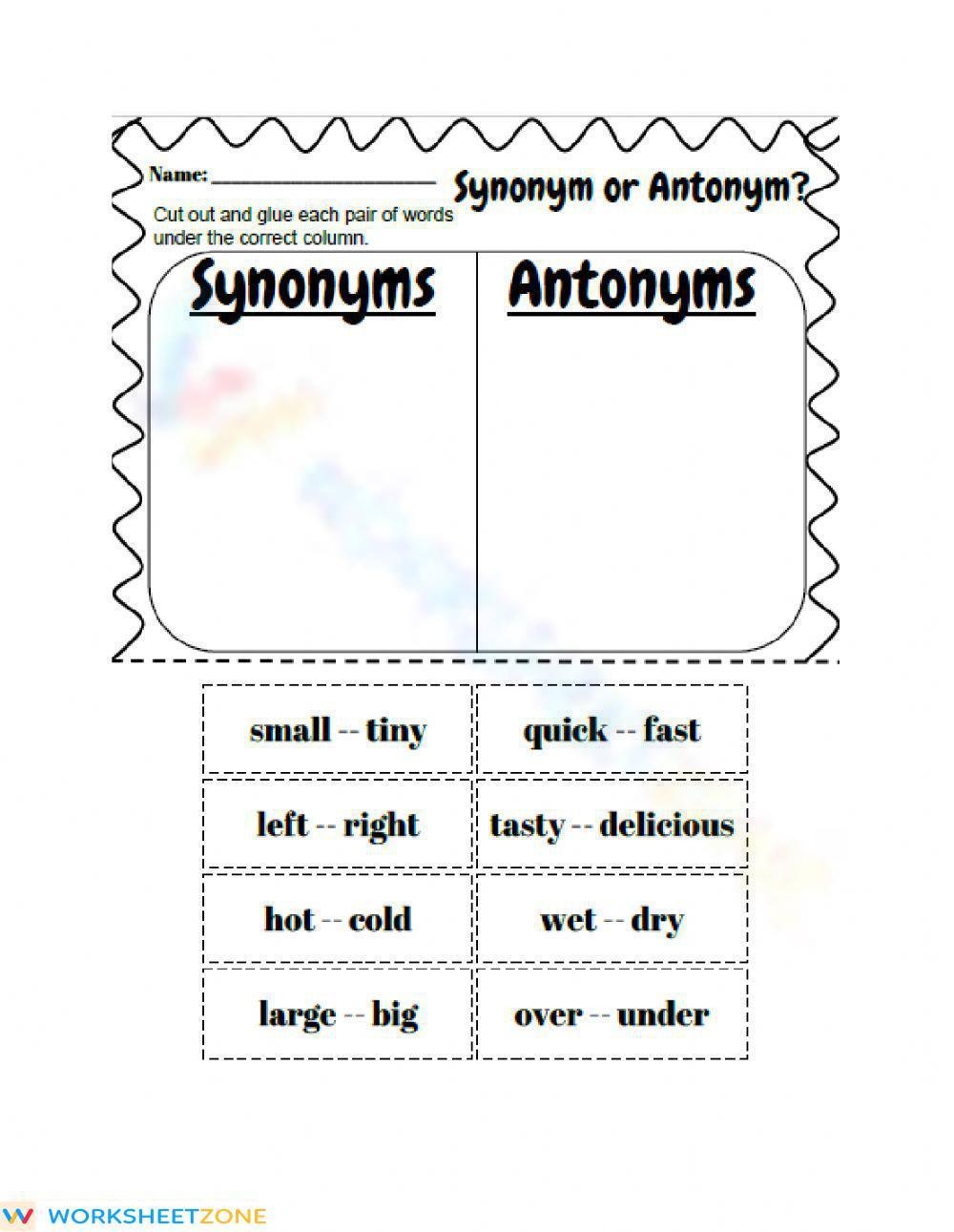 Synonyms And Antonyms Worksheet Worksheets Library