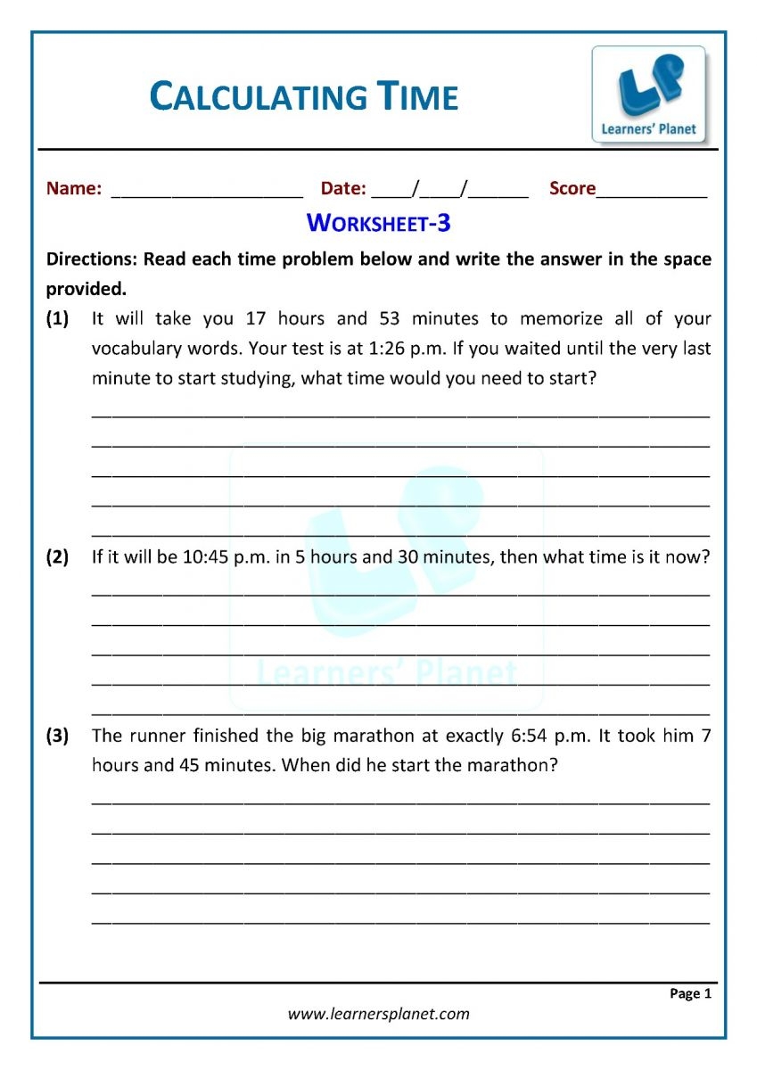 Telling Time Word Problems Worksheets For Class 3 Maths CBSE