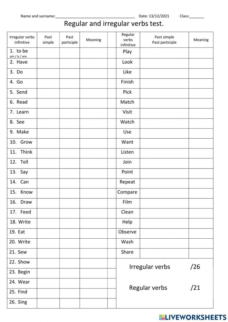 The Regular And Irregular Verbs Worksheet Is Shown In This Printable 