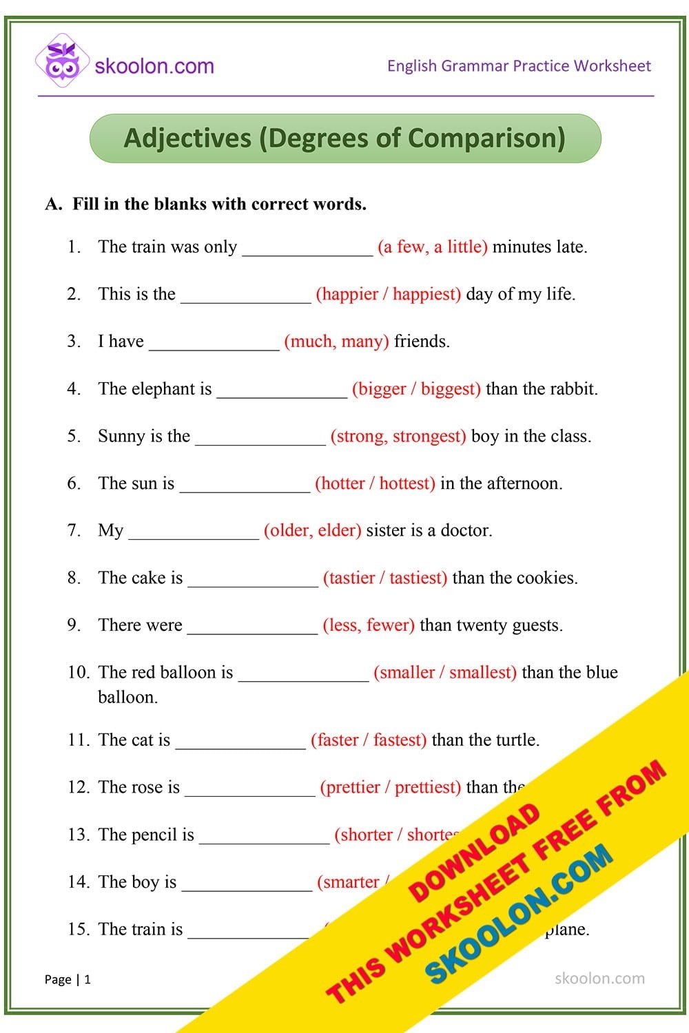 The Three Degrees Of Comparative Adjectives Worksheet Live 59 OFF