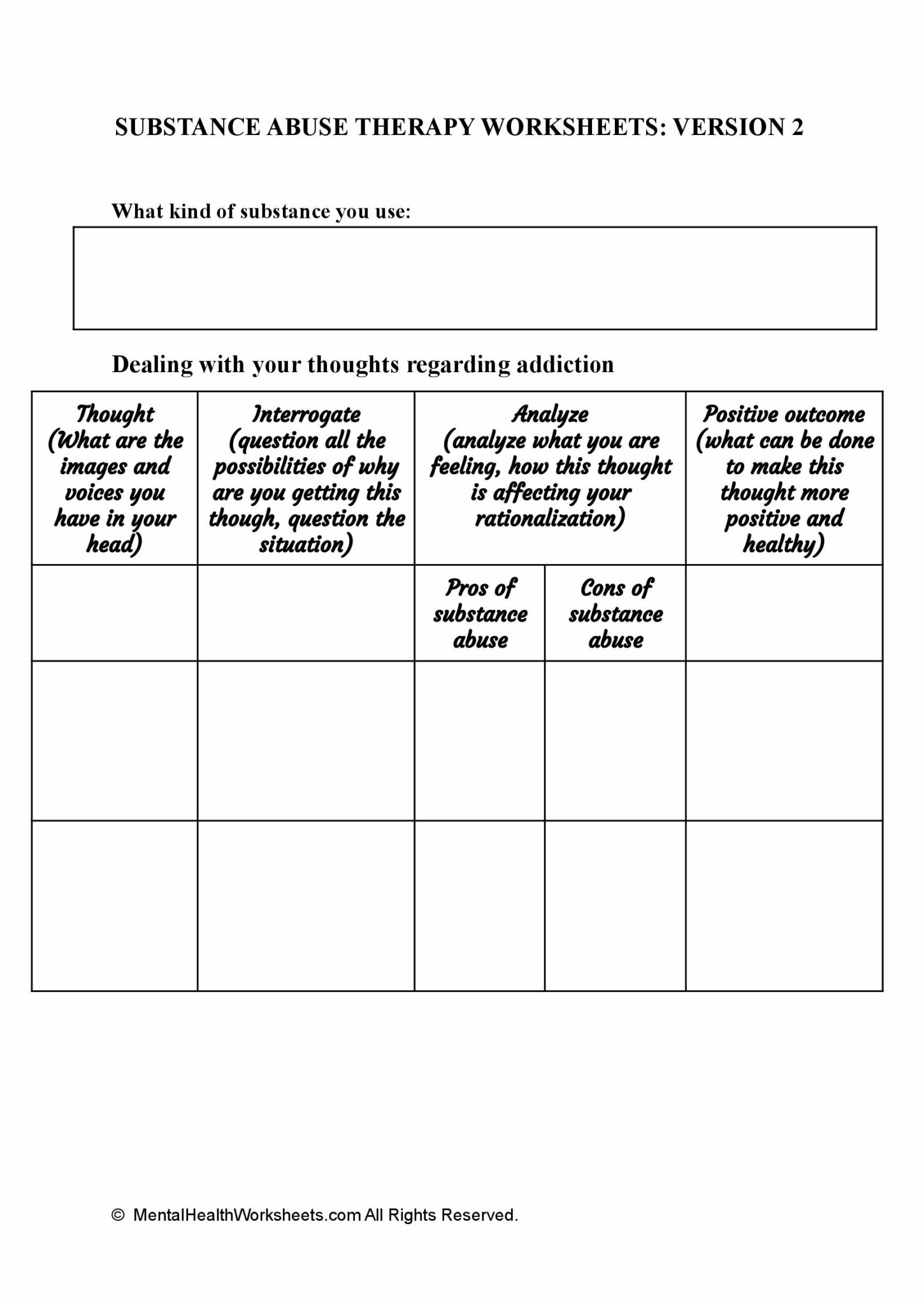 Therapy Aid Worksheets Substance Abuse Anger Management Worksheets