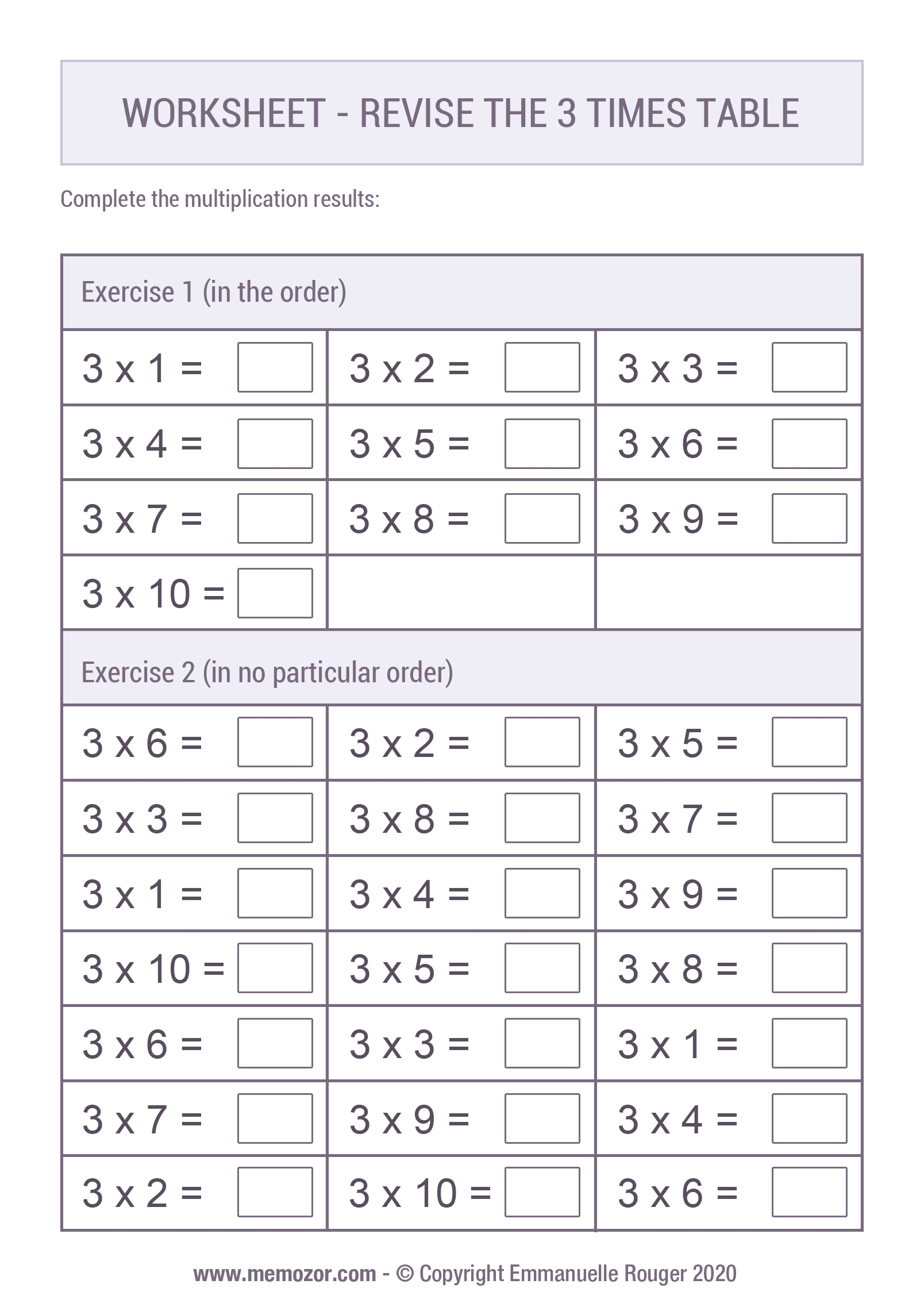 Times 3 Multiplication Worksheets Multiplication Worksheets