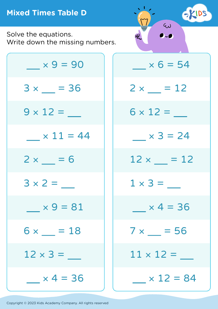 Times Tables Worksheets 1 12 Mixed Infoupdate