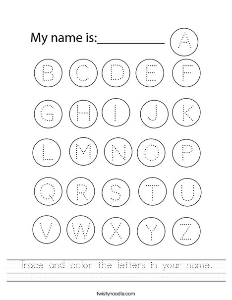 Trace And Color The Letters In Your Name Worksheet Twisty Noodle 