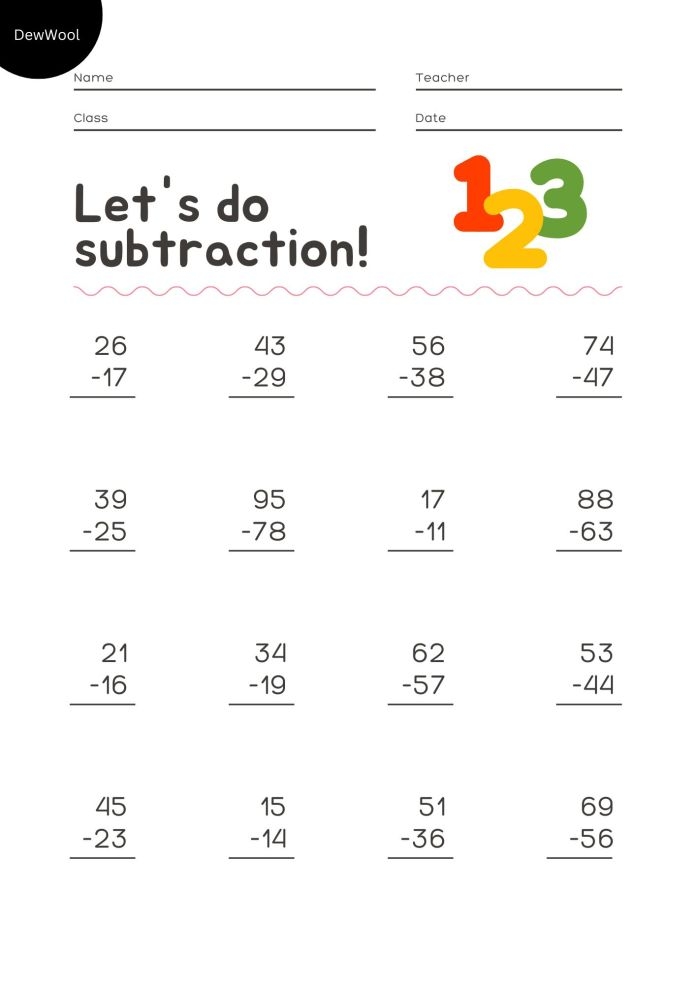Two Digit Subtraction Worksheets 99Worksheets Worksheets Library
