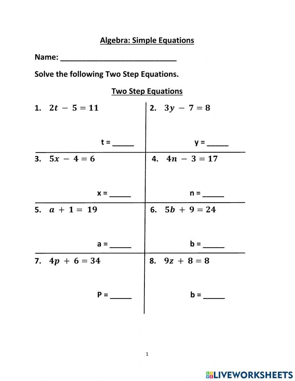 Two Step Equations Kuta Software Worksheets Library
