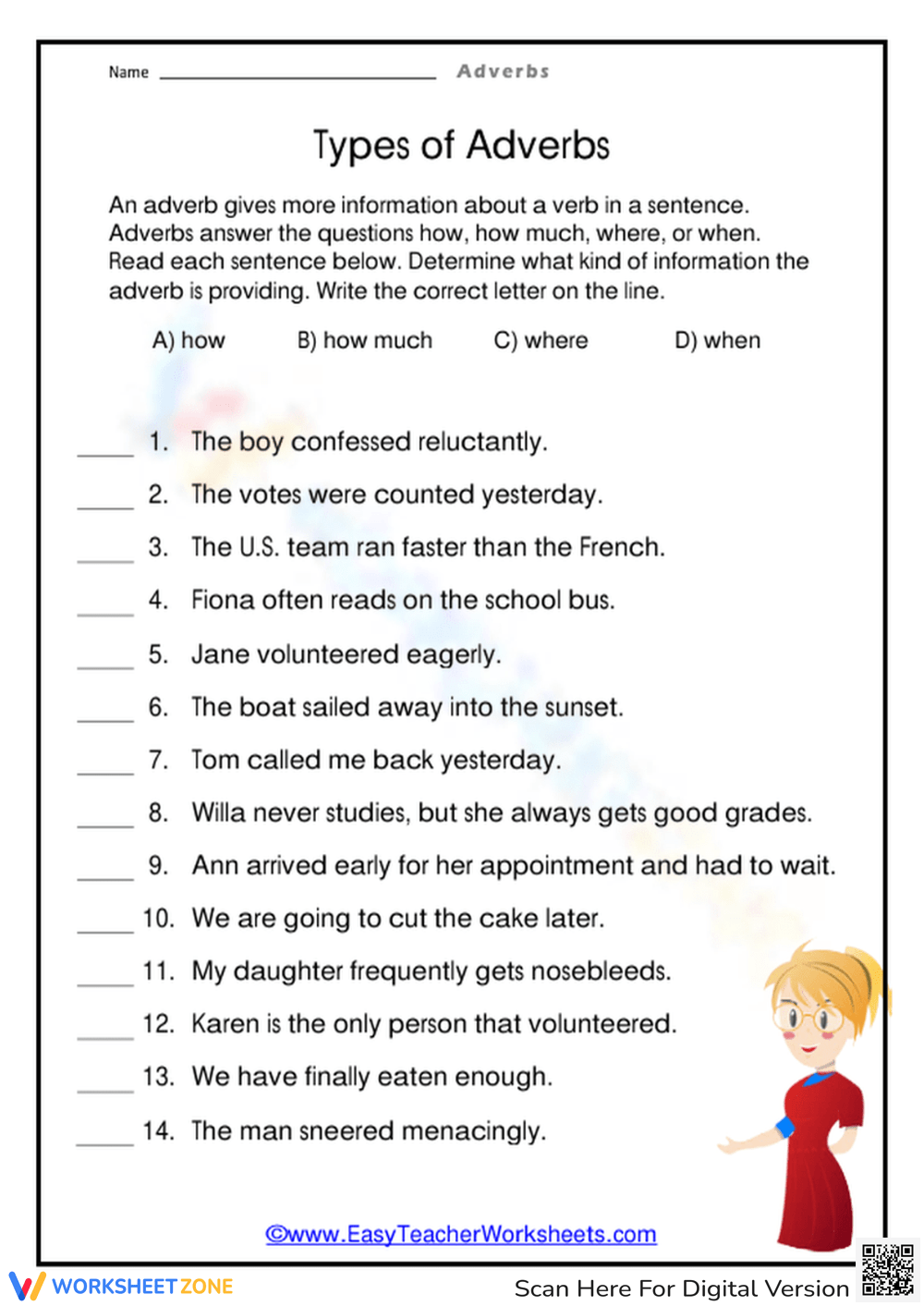 Types Of Adverbs Worksheet Worksheets Library