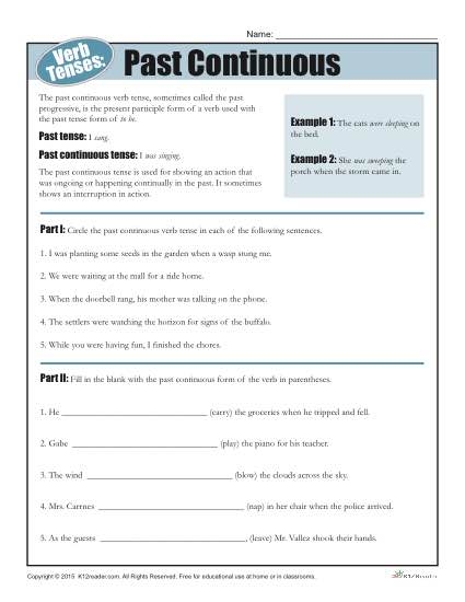 Verb Tense Worksheets Past Continuous
