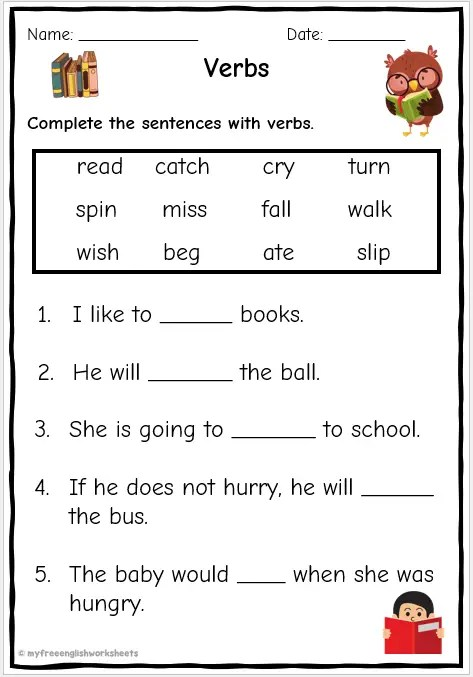 Verb Worksheets Free Printables Worksheets Library