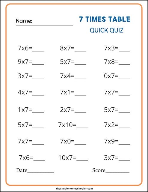 Very Best Times Table Test Printables Individual And Mixed Quizzes 