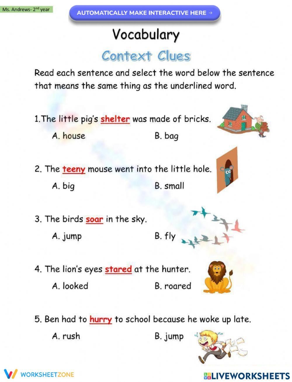 Vocabulary Context Clues Worksheet Live Worksheets Worksheets Library