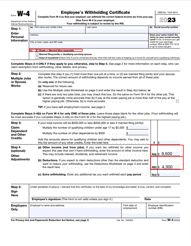 W4 Form Personal Allowance Worksheet 2023