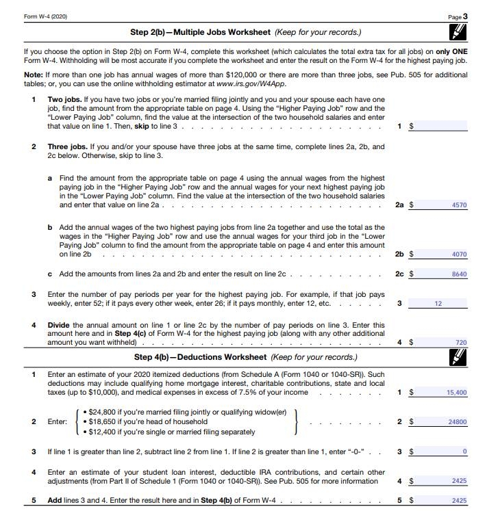 W4 Form Worksheet