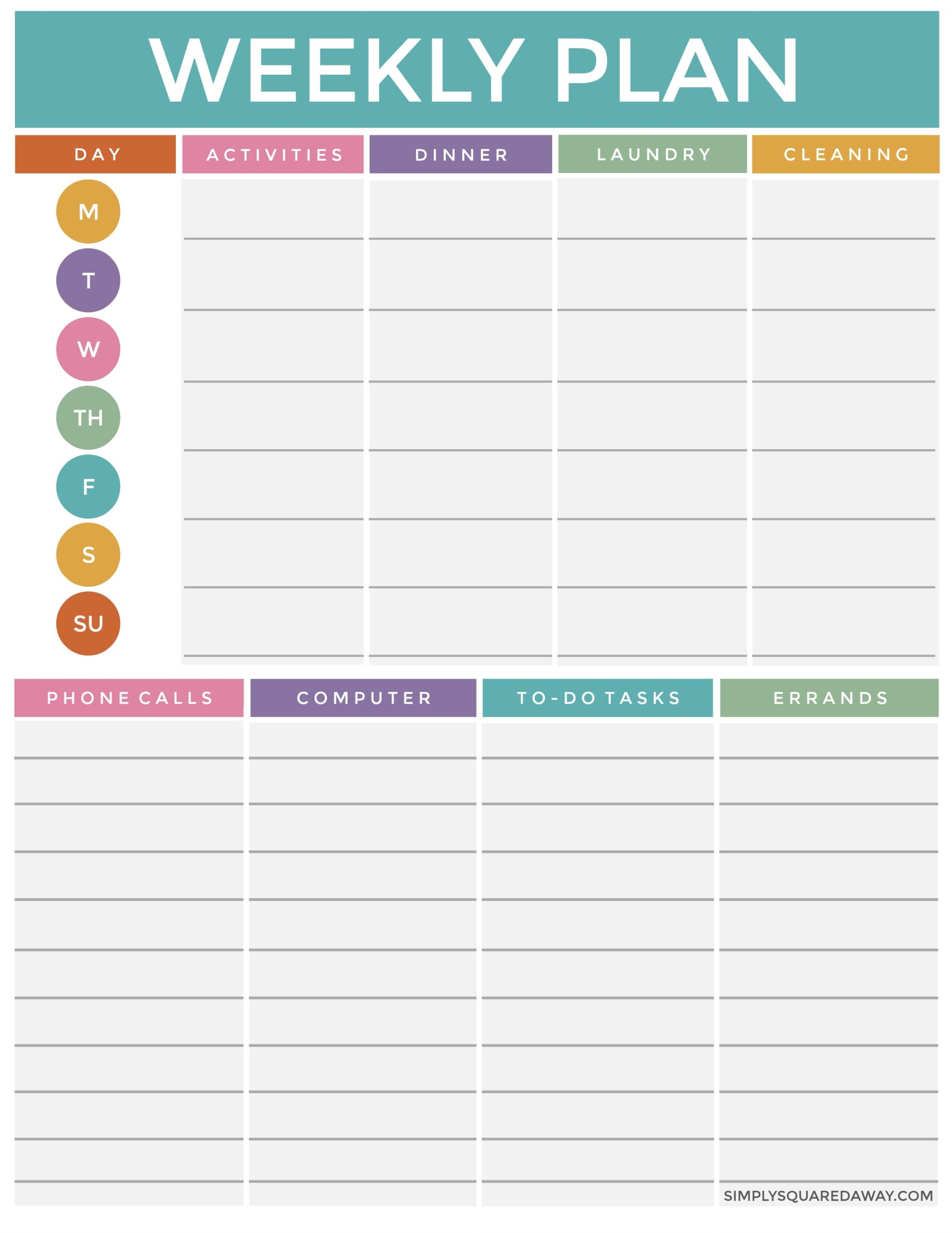 Weekly Planning Sheet Simply Squared Away