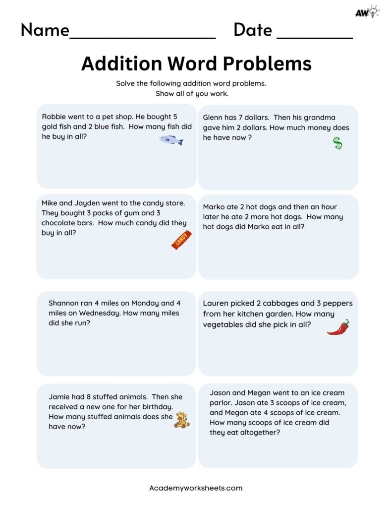 Word Problems Addition Word Problems Worksheets Library