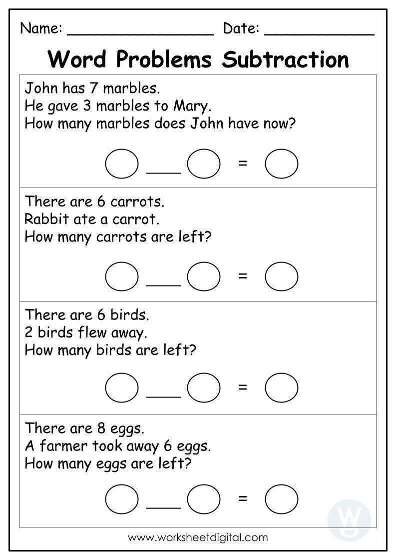 Word Problems Subtraction Worksheet Digital Worksheets Library