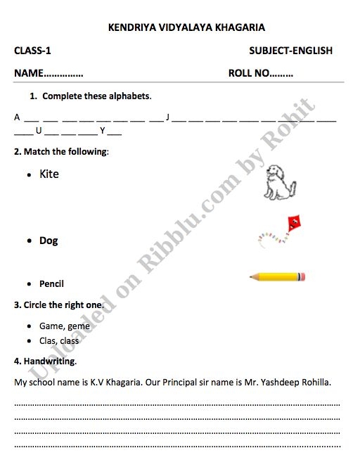 Worksheet For Class 1 English Speaking And Writing With Pictures On The 