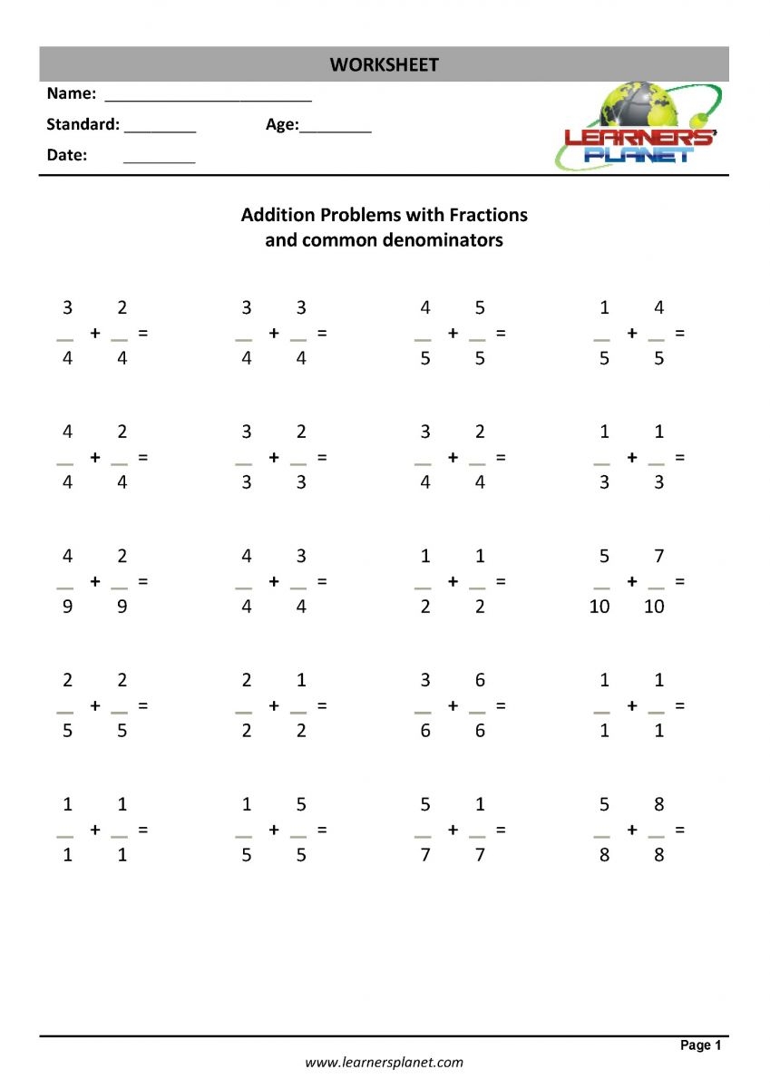 Worksheets For Fraction Addition Class 3 Math