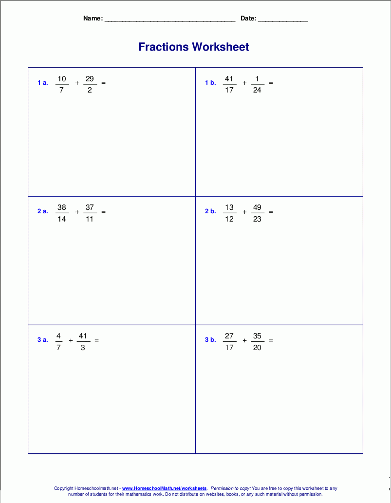 Worksheets For Fraction Addition