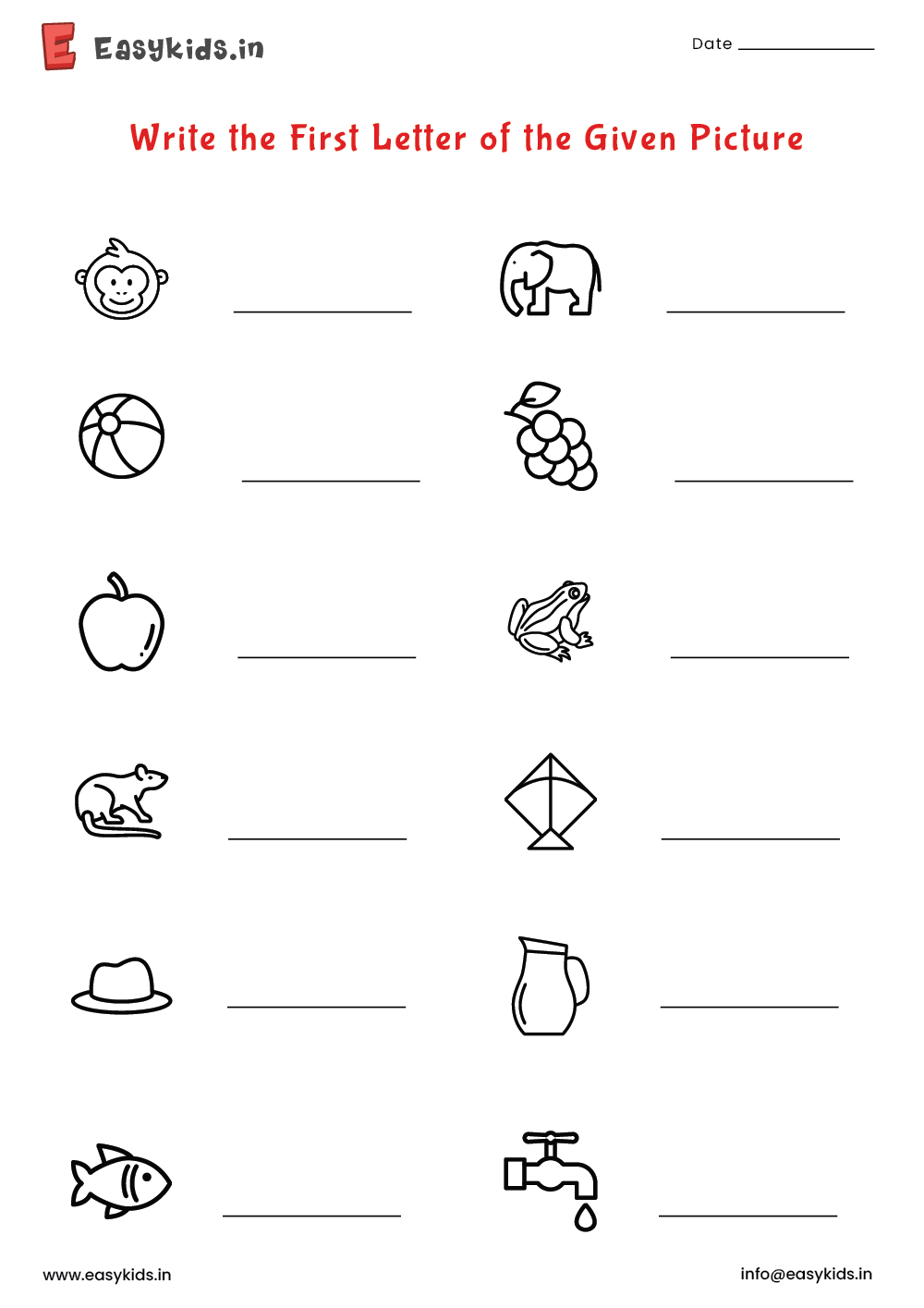 Write The First Letter Of The Picture Worksheet By Easy Kids EasyKids in