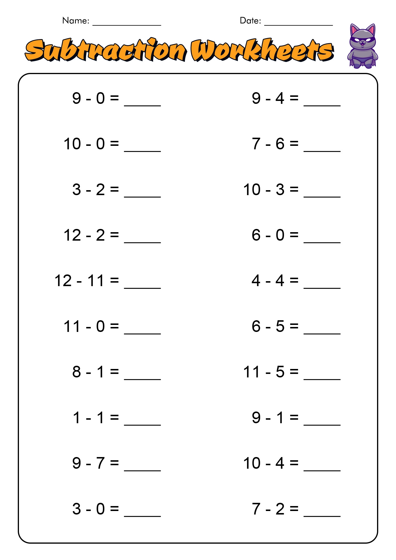 12 Math Worksheets Subtraction 1st Grade Free PDF At Worksheeto