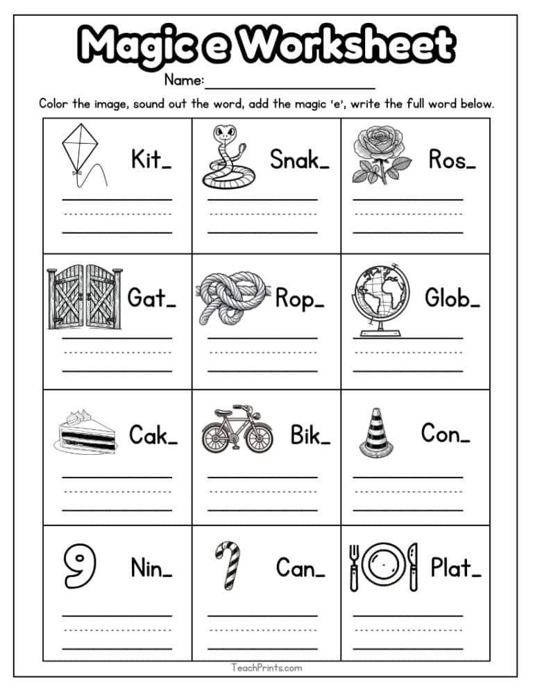 13 Magic E Worksheets Free PDF Printables Teach Prints