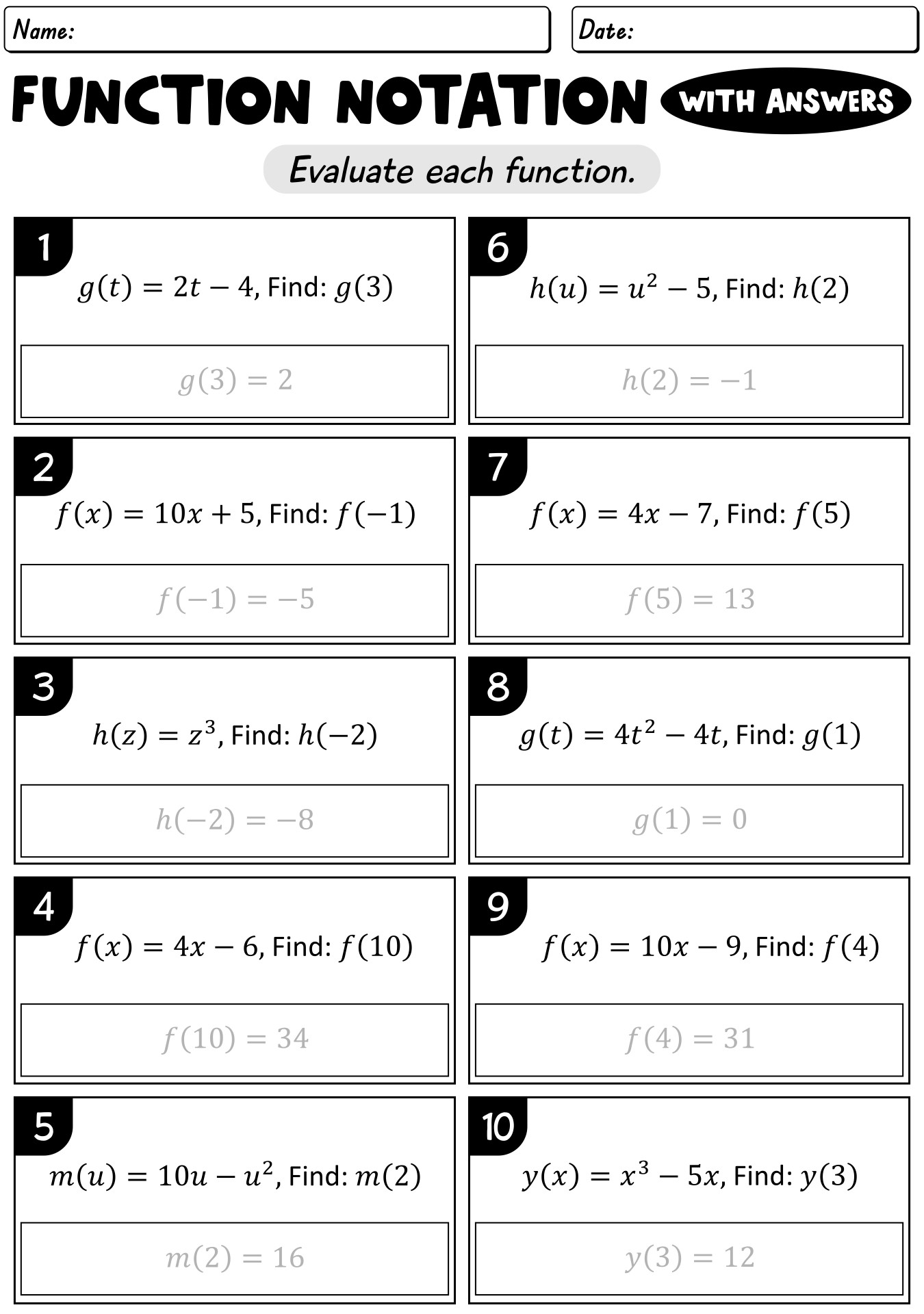 15 Function Notation Algebra Worksheets Free PDF At Worksheeto
